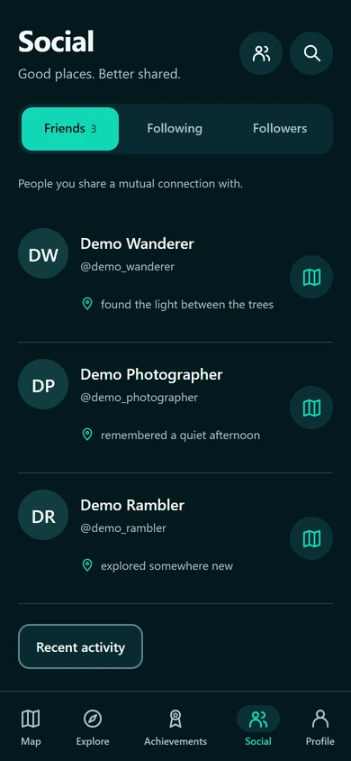 Actual Gridyssey Social screen with fictional demonstration records